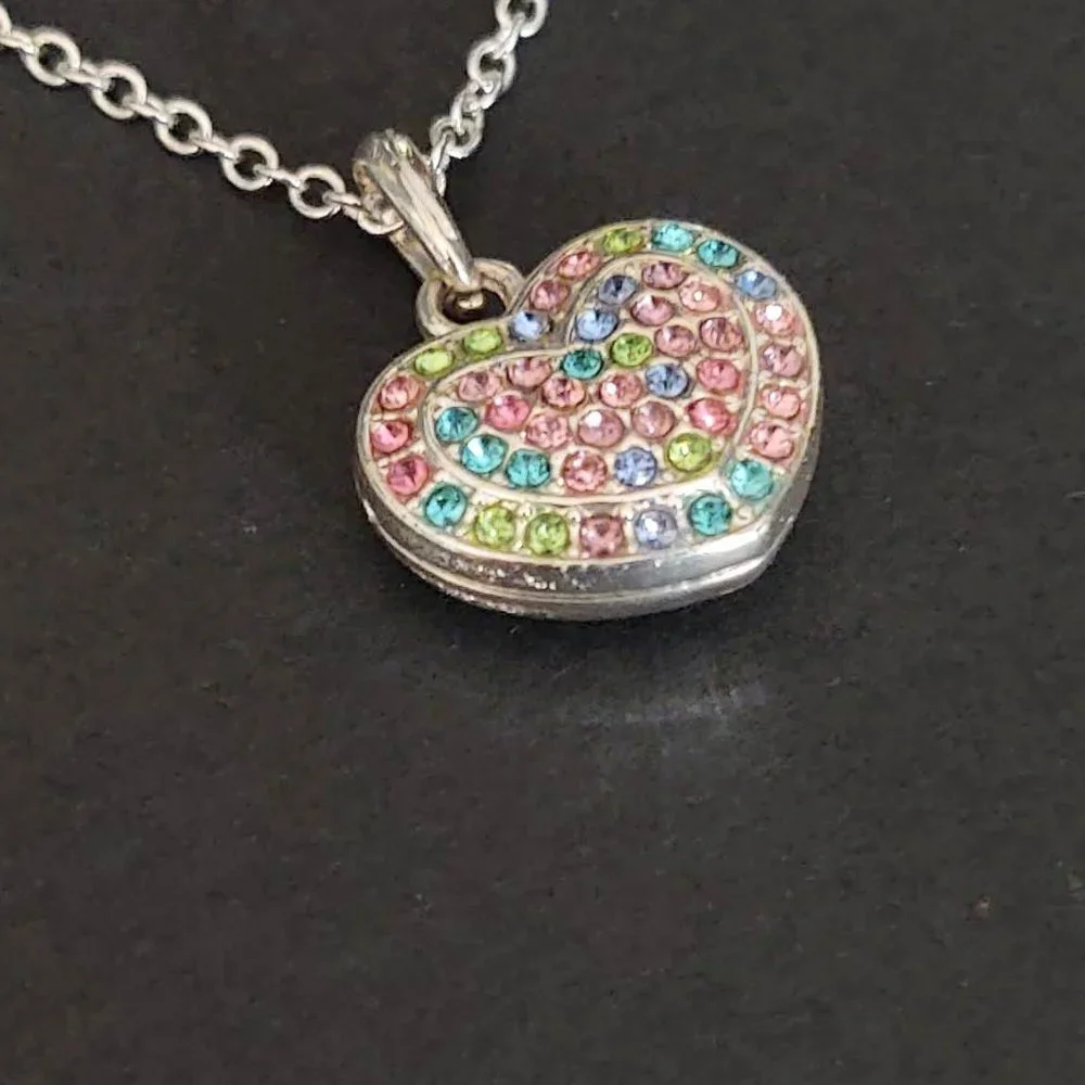 Pastel multi color crystal heart pendant necklace